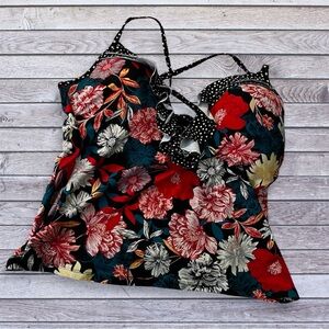Time and Tru Floral Ruffled Swim Top XL